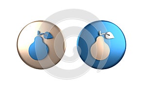 Colorful Pear icon isolated on white background. Fruit with leaf symbol. Circle button. 3D render illustration