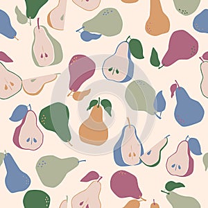 Colorful pears vector seamless pattern