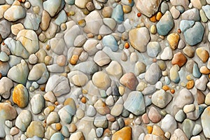 Colorful pebble stone wall background and texture, close up