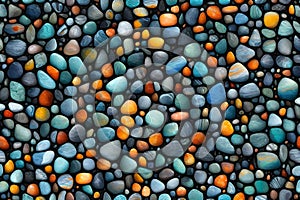 Colorful pebble stone wall texture, background and pattern