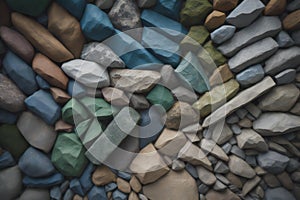 Colorful pebble stone wall texture background, vintage filter effect. generative ai