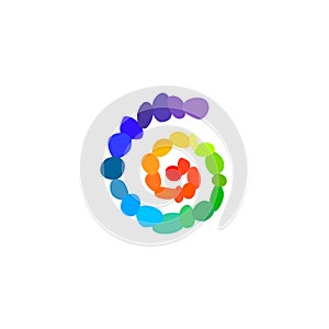 Colorful pebbles spiral in rainbow colors for chakra healing on white background for logo design. Vector illustration