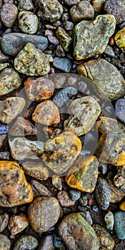 Colorful Pebbles stones near a river in western ghats