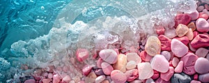 Colorful pebbles washed by sea waves on the shore