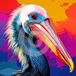 Colorful Pelican: A Vibrant Pop-art Masterpiece