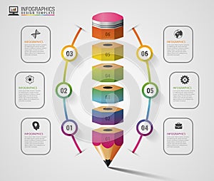 Colorful pencil Infographics step option. Modern design template. Vector illustration