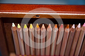 Colorful pencil set. fenceract pencil background. color spectrum of pencil in selective focus