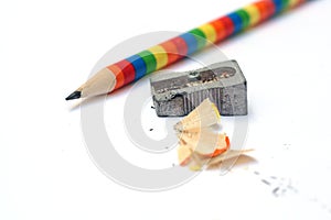 Colorful pencil and sharpener