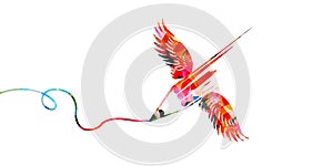 Colorful pencil with wings vector illustration. Design for creative writing and creation, storytelling, blogging, education, book