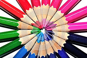 colorful pencils in a circle on a white background