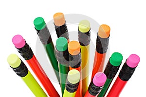 Colorful pencils with eraser top