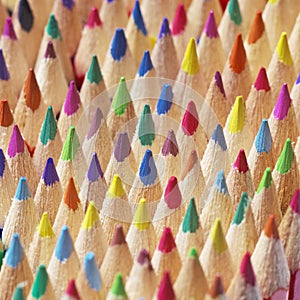 Colorful pencils heads arranged behind each other