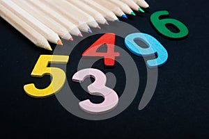 Colorful pencils, numbers mathematics and learning concept