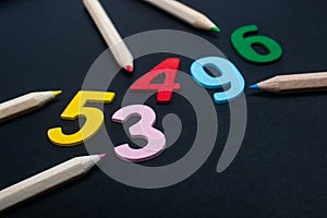 Colorful pencils, numbers mathematics and learning concept