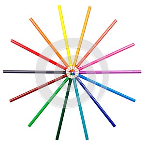 Colorful pencils in radial arrangement