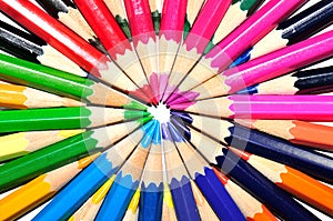 colorful pencils in a radial shape