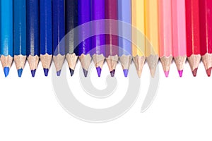 Colorful Pencils in Straight Line on Pure White Background