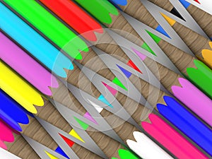 Colorful pencils in two rows