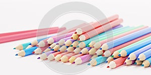 Colorful pencils on white background, closeup, 3d render