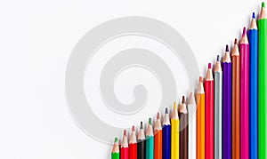 Colorful pencils on white background. Flat lay. Back to school concept