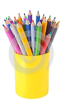 Colorful pencils in yellow glass for office