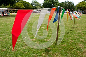 Colorful Pennants Line Field At Spring Festival