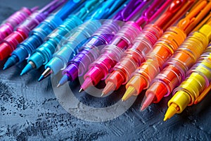 Colorful Pens Arranged On A Dark Surface