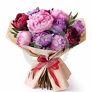 Colorful Peony Bouquet Wrapped In Hurufiyya Style - Romantic Floral Gift