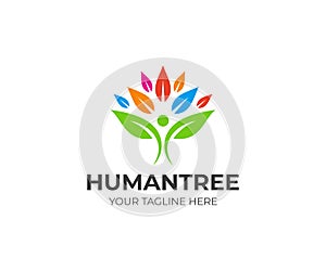 Colorful people tree logo template. Human of leaves vector design