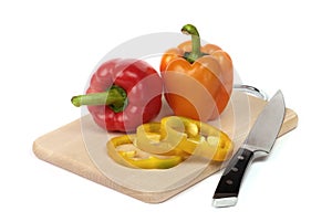 Colorful peppers on board