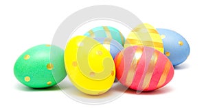 Colorful perfect handmade painted easter eggs isolated on a white background