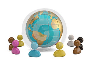 Colorful persons with globe white background.3D illustration