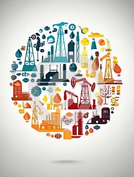 Decorative Petroleum Icons in a Circular Arrangement Create a Vibrant Corporate Infographic Design for Energy and photo