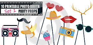 Colorful photo booth props icon set vector illustration