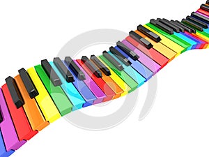 Colorful piano keyboard wave 3d rendering