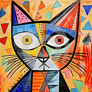 Colorful Picasso-inspired Cat Painting With Dynamic Symmetry