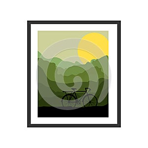 colorful picture frame with bicycle and sun