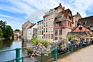 Picturesque canal houses with flowers, Strasbourg, Alsace, France photo