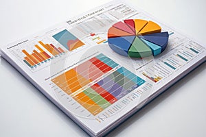 A colorful pie chart is on top of a white background