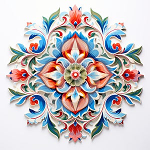 Colorful Paper Floral Ornament: Handmade Iranian Art On White Background photo
