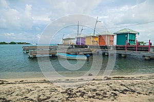 Colorful pier at the harbor of Placencia, Belize