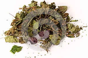 Colorful pile of dried patchouli leaves and flowers