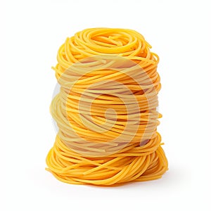 Vibrant Yellow Spaghetti On White Background - Zeiss Batis 18mm F28 Inspired photo