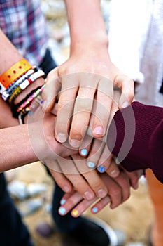 Colorful Pile of youngsters hands