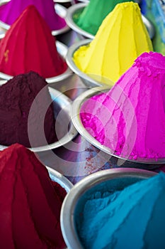 Colorful Piles of Indian Bindi Powder at Local Market