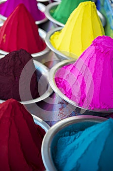 Colorful Piles of Indian Bindi Powder at Local Market photo