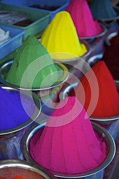 Colorful Piles of Indian Bindi Powder at Local Market photo