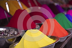 Colorful Piles of Indian Bindi Powder at Outdoor Market