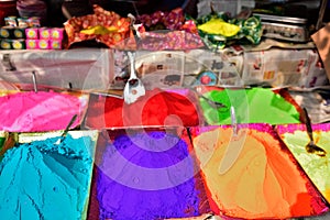 Colorful piles of powdered. display for sell.