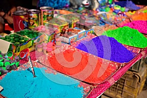 Colorful piles of powdered. display for sell.